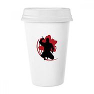 Dıythinker 350 ml Japon Samuray Sakura Silüeti İllüstrasyon Klasik Beyaz Çömlekçilik Seramik Kupa