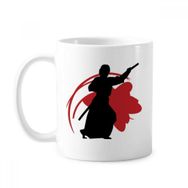 Dıythinker 350 ml Japonya Asya Samuray Katana Sakura Parry Silüeti Klasik Kupa Beyaz Çömlekçilik Seramik Kupa