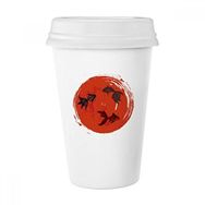 Dıythinker 350 ml Japonya Kırmızı Japon Balığı Yuvarlak Portre Klasik Kupa Beyaz Çömlekçilik Seramik Kupa