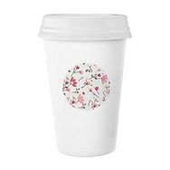 Dıythinker 350 ml Kalliopsis Pembe Çiçek Bitki Yaprakları Klasik Kupa Beyaz Çömlekçilik Seramik Kupa