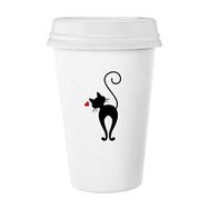 Dıythinker 350 ml Kalp Şekilli Kedi Figürü Sihouette Protect Animal Pet Lover Klasik Beyaz Çömlek Seramik Kupa