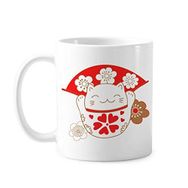 Dıythinker 350 ml Kiraz Çiçekleri Şişman Şanslı Şans Kedi Taraftar Japon Kültürü Klasik Kupa