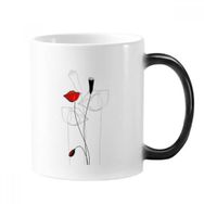 Dıythinker 350 ml Kırmızı Çiçek Tomurcuğu Soyut Sanat Mısır Gelincik Değişen Renk Kupa
