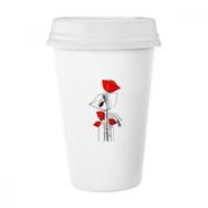 Dıythinker 350 ml Kırmızı Çiçekler Soyut Sanat Çizgisi Resim Mısır Gelincik Klasik Kupa