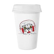 Dıythinker 350 ml Kırmızı Kulaklık Beyaz Kedi Koruyucu Hayvan Hayvan Sevgili Klasik Beyaz Çömlek Seramik Kupa