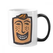 Dıythinker 350 ml Laugh Abstract Face Sketch Emoticons Online Chat Morphing Isıya Duyarlı Değişen Renk Kupa