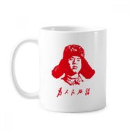Dıythinker 350 ml Lei Feng Serve People Kırmızı Çin Klasik Kupa Beyaz Çömlekçilik Seramik Kupa