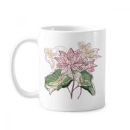 Dıythinker 350 ml Lotus Çiçeği Lotus Kökü Suluboya Bitki Klasik Beyaz Çömlekçilik Seramik Saplı Kupa