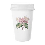 Dıythinker 350 ml Lotus Çiçeği Lotus Kökü Suluboya Bitki Klasik Kupa Beyaz Çömlekçilik Seramik Kupa