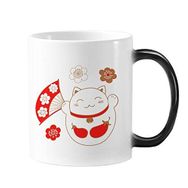 Dıythinker 350 ml Lucky Fortune Kedi Çiçek Fan Patlıcan Japon Kültürü Değişen Renk Kupa