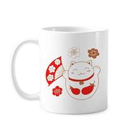 Dıythinker 350 ml Lucky Fortune Kedi Çiçek Fan Patlıcan Japon Kültürü Klasik Kupa
