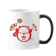 Dıythinker 350 ml Lucky Fortune Kedi Zili Çiçek Fan Japon Kültürü Değişen Renk Kupa
