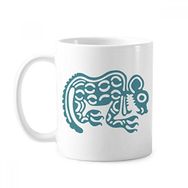 Dıythinker 350 ml Meksika Totems Meksika Hayvan Antik Medeniyet Klasik Beyaz Çömlek Seramik Saplı Kupa