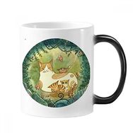 Dıythinker 350 ml Miaoji Boyama Kedi Aile Fantezi Değişen Renk Kupa