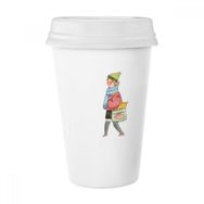 Dıythinker 350 ml Miaoji Boyama Kedi Alışveriş Kız Klasik Kupa Beyaz Çömlekçilik Seramik Kupa