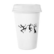 Dıythinker 350 ml Mısır Kültürü Siyah Beyaz Dans Totem Soyut Fresko Komik İllüstrasyon Desen Klasik Kupa
