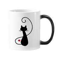Dıythinker 350 ml Miyav Kalp Şekilli Kedi Figürü Sihouette Koruyucu Hayvan Hayvan Hayvan Sevgili Değişen Renk Kupa