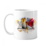Dıythinker 350 ml New York City America Amerika Birleşik Devletleri El Çizimi Klasik Kupa Beyaz Çömlekçilik Seramik Kupa