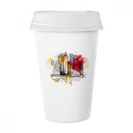 Dıythinker 350 ml New York City America Amerika Birleşik Devletleri El Çizimi Klasik Kupa