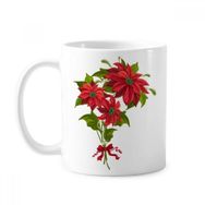 Dıythinker 350 ml Noel Çiçeği Poinsettia Buketi Kırmızı Kurdele Klasik Kupa