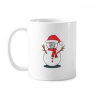 Dıythinker 350 ml Noel Kardan Adam Horus Eşarp Dal Klasik Beyaz Çömlekçilik Seramik Saplı Kupa
