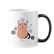 Dıythinker 350 ml Protect Animal Çizgi Film Sevimli Pembe Gülümseyen Kedi İllüstrasyon Renk Kupa