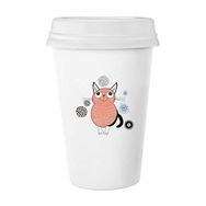 Dıythinker 350 ml Protect Animal Çizgi Film Sevimli Pembe Gülümseyen Kedi İllüstrasyonu Klasik Beyaz Çömlek Seramik Kupa