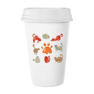 Dıythinker 350 ml Protect Animal Pet Lover Çizgi Film Birçok Şirin Kedi Ayak İzi Klasik Beyaz Çömlek Seramik Kupa