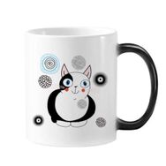 Dıythinker 350 ml Protect Animal Pet Lover Çizgi Film Sevimli Şişman Kedi İllüstrasyon Değişen Renk Kupa