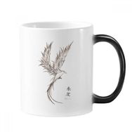 Dıythinker 350 ml Rosefinch Eskiz Fuying Tablo Kuş Fushicho Değişen Renk Kupa