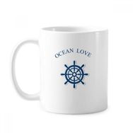 Dıythinker 350 ml Rudder Ocean Love Deniz Yelkenli Mavi Klasik Kupa Beyaz Çömlekçilik Seramik Kupa
