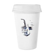 Dıythinker 350 ml Saks İnşaat Erkek Kadın Şemsiye Suluboya İllüstrasyon Klasik Beyaz Çömlek Seramik Kupa