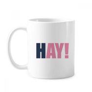 Dıythinker 350 ml Saman Alıntı Siyah Teşvir Pozitif Hello Klasik Beyaz Çömlek Seramik Saplı Kupa