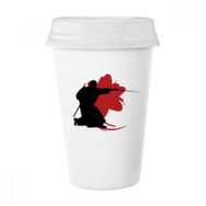 Dıythinker 350 ml Samurai Bıçak Sakura Japon Silüeti Klasik Beyaz Çömlekçilik Seramik Kupa