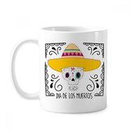 Dıythinker 350 ml Şapka Çiçek Kalp Şekilli Kafatası Meksika Happy The Day Of The Dead Klasik Beyaz Çömlek Seramik Kupa