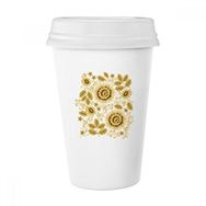 Dıythinker 350 ml Sarı Altın Klasik Çiçek Desenli Çiçekler Klasik Beyaz Çömlek Seramik Kupa
