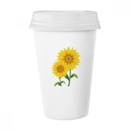 Dıythinker 350 ml Sarı Ayçiçeği Yeşil Çiçek Bitki Klasik Kupa Beyaz Çömlekçilik Seramik Kupa