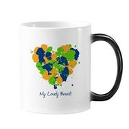 Dıythinker 350 ml Sarı Mavi Yeşil Kalp Şekilli My Lovely Brazil Sloganı Brezilya Kültürü Değişen Renk Kupa