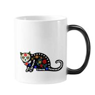 Dıythinker 350 ml Siyah Kedi Çiçek Kemik Kalp Cadılar Bayramı Korku Atmosfer Değişen Renk Kupa