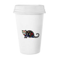 Dıythinker 350 ml Siyah Kedi Çiçek Kemik Kalp Cadılar Bayramı Korku Atmosfer Klasik Beyaz Çömlek Seramik Kupa