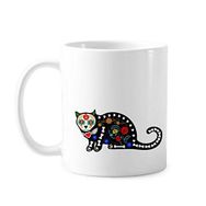 Dıythinker 350 ml Siyah Kedi Çiçek Kemik Kalp Cadılar Bayramı Korku Atmosfer Klasik Kupa