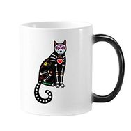 Dıythinker 350 ml Siyah Kedi Kemik Kalp Cadılar Bayramı Korku Atmosfer Değişen Renk Kupa