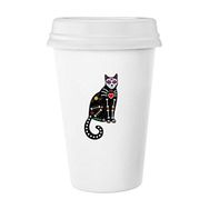 Dıythinker 350 ml Siyah Kedi Kemik Kalp Cadılar Bayramı Korku Atmosfer Klasik Beyaz Çömlek Seramik Kupa