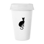 Dıythinker 350 ml Siyah Kedi Zarif Figür Hayvan Sanat Silüeti Klasik Beyaz Çömlek Seramik Kupa