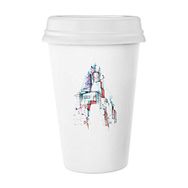 Dıythinker 350 ml Sokak Lambası Modern Bina Suluboya Resim Klasik Beyaz Çömlekçilik Seramik Kupa