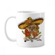 Dıythinker 350 ml Sombrero Suger Skull Meksika Ölüler Günü Klasik Beyaz Çömlek Seramik Saplı Kupa