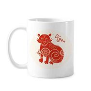 Dıythinker 350 ml Tiger Yılı Hayvan Çin Zodyak Kırmızı Klasik Kupa Beyaz Çömlekçilik Seramik Kupa