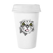 Dıythinker 350 ml Tougue Bow Beyaz Kedi Koruyucu Hayvan Hayvan Sevgili Klasik Beyaz Çömlek Seramik Kupa