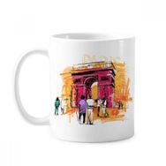 Dıythinker 350 ml Triumphal Arch Paris Fransa El Çizimi Klasik Beyaz Çömlek Seramik Saplı Kupa