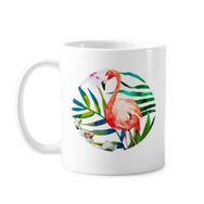 Dıythinker 350 ml Tropikal Bitkiler Flamingo Çiçekler Klasik Beyaz Çömlekçilik Seramik Saplı Kupa